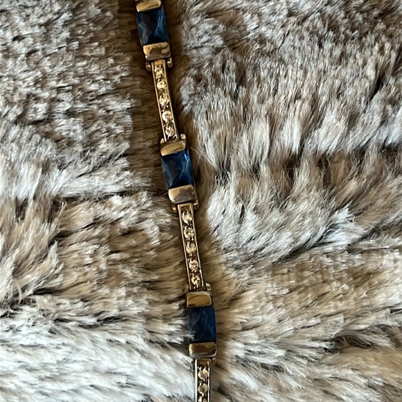 Genuine 925 Sterling Silver and Blue Stone Tennis Bracelet - Picture 3 of 7